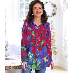 Claire Dejardins Watercolor Abstract Button Down Shirt in Multi Floral‎ Size M